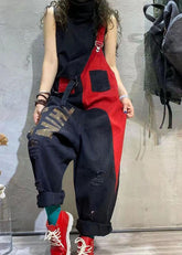 Stilvolle Colorblock-Jumpsuits mit Spaghettiträgern aus zerrissenem Denim